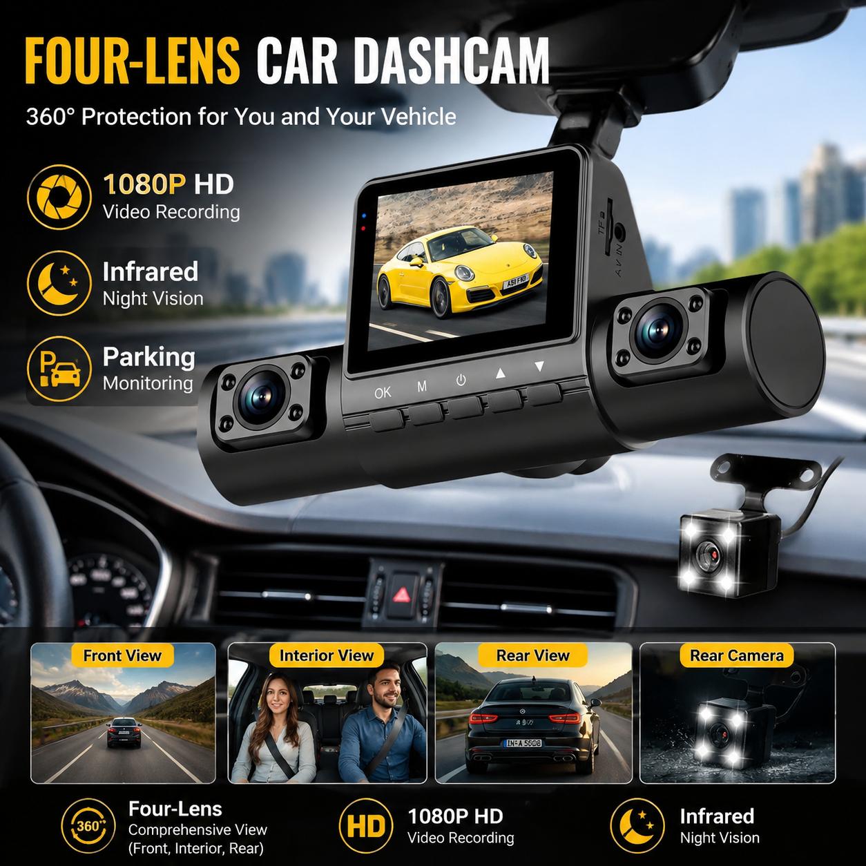 4렌즈 대시캠 1080P 풀 HD 360도 시야각 차량 - Panoramic Dash Cam 360 리뷰 및 가격